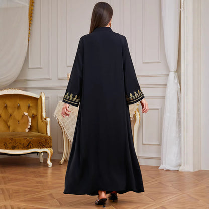 Beaded Embroidered Maxi Abaya Dress in Black