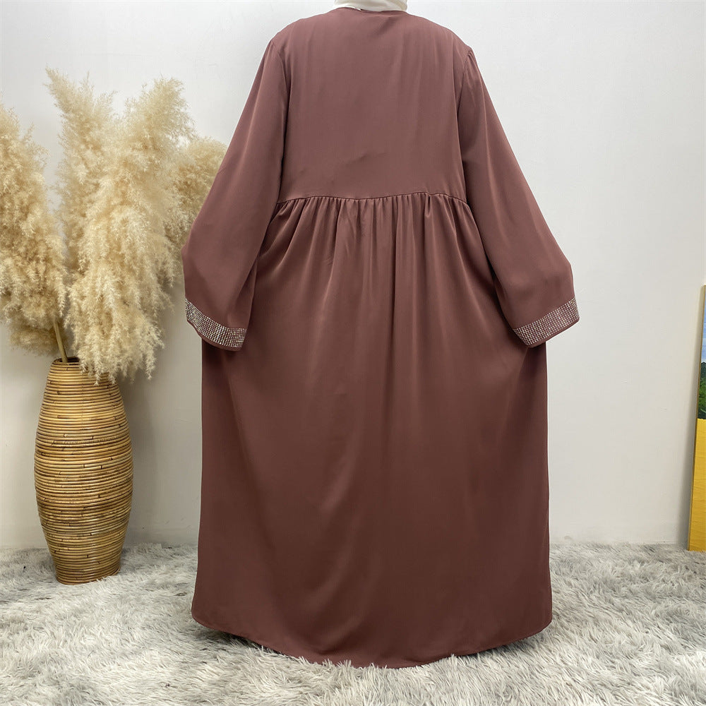 Women's Solid Color Hot Diamond Beaded Dress with Side Pockets