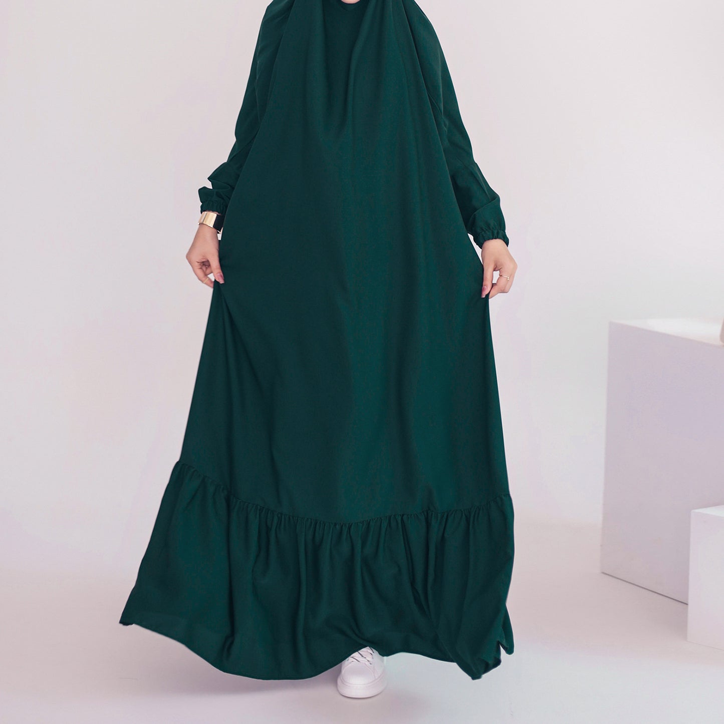 Women's Solid Color Robe Dress Jilbab Include Headscarf