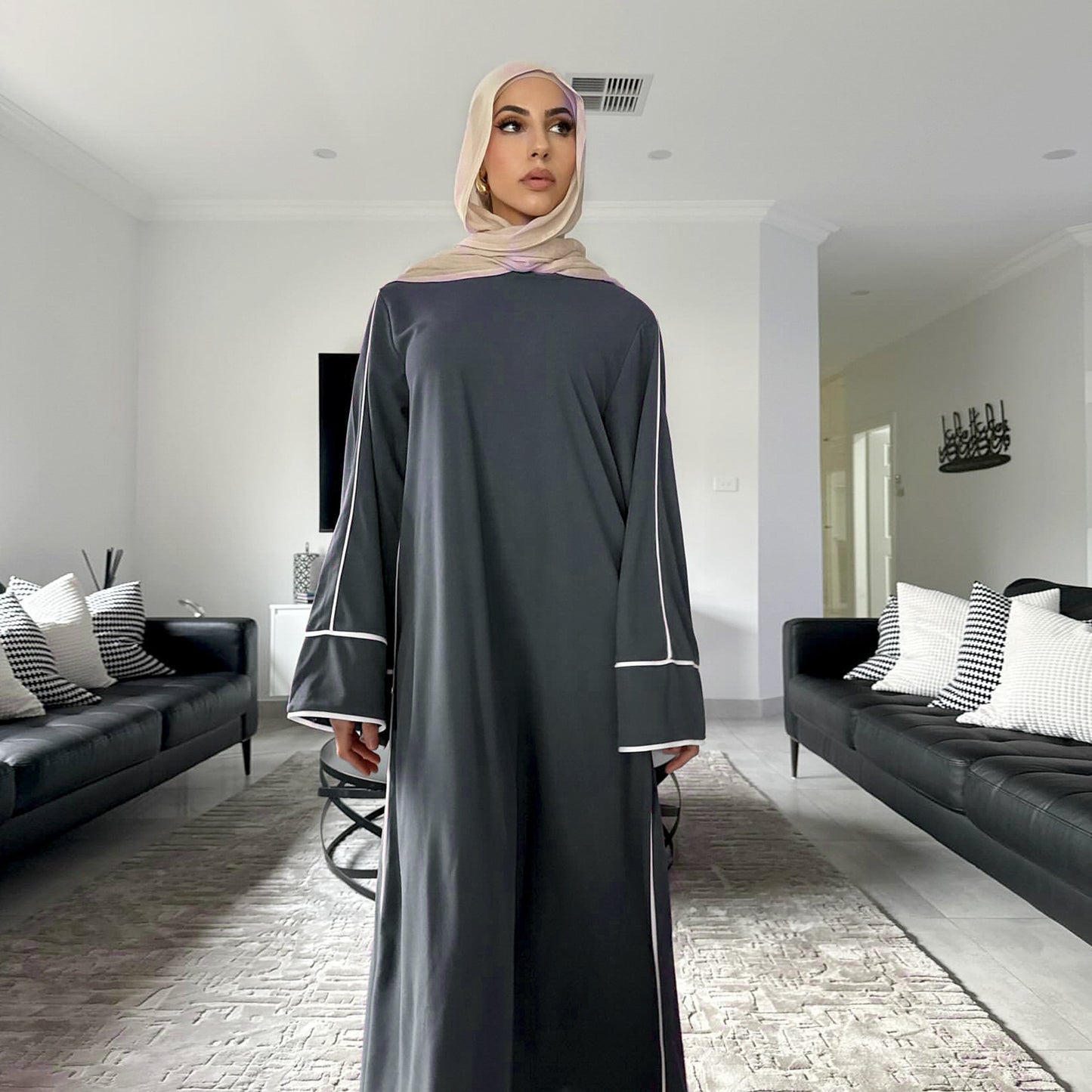 Stylish Solid Color Modest Abaya Dress