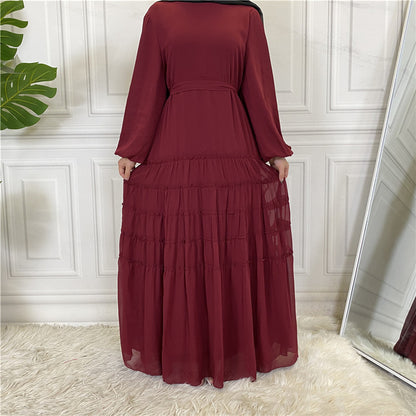 Chiffon Solid Color Large Hem Loose Dress