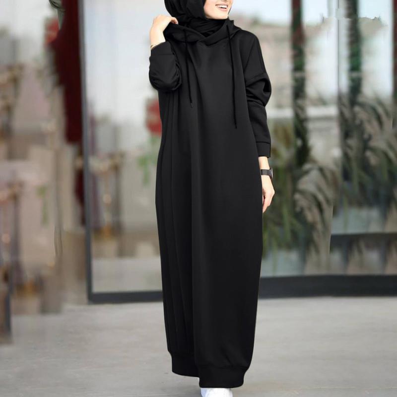 Women's Solid Color Hooded Drawstring Long-sleeved Sweatshirt