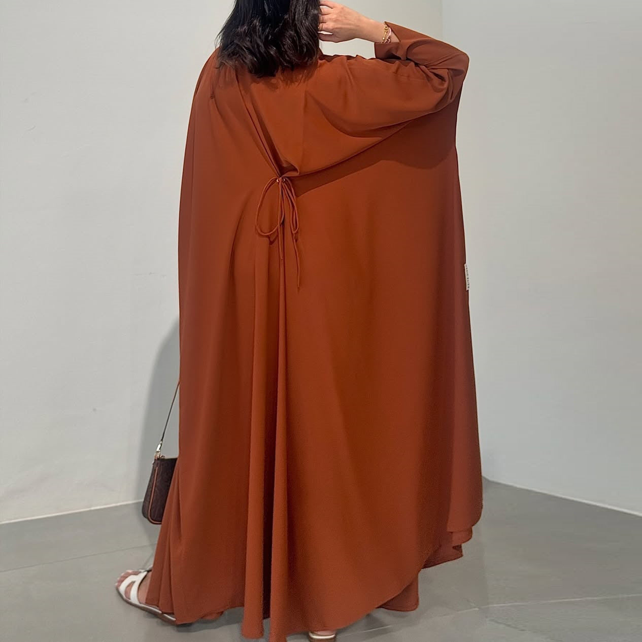 Women's Plain Robe Orange Open Abaya