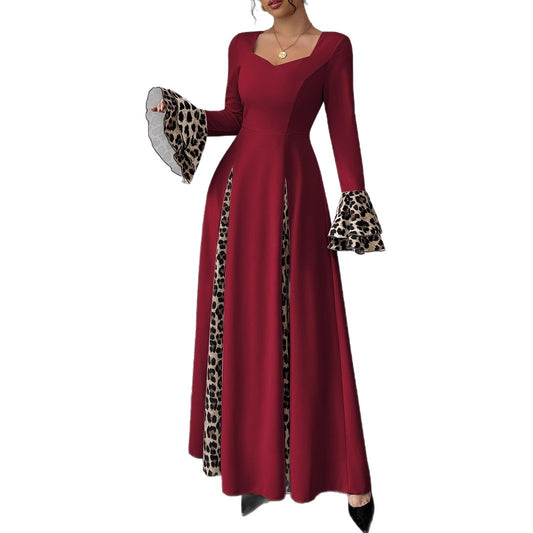Bell Sleeve Leopard Print Maxi Dress