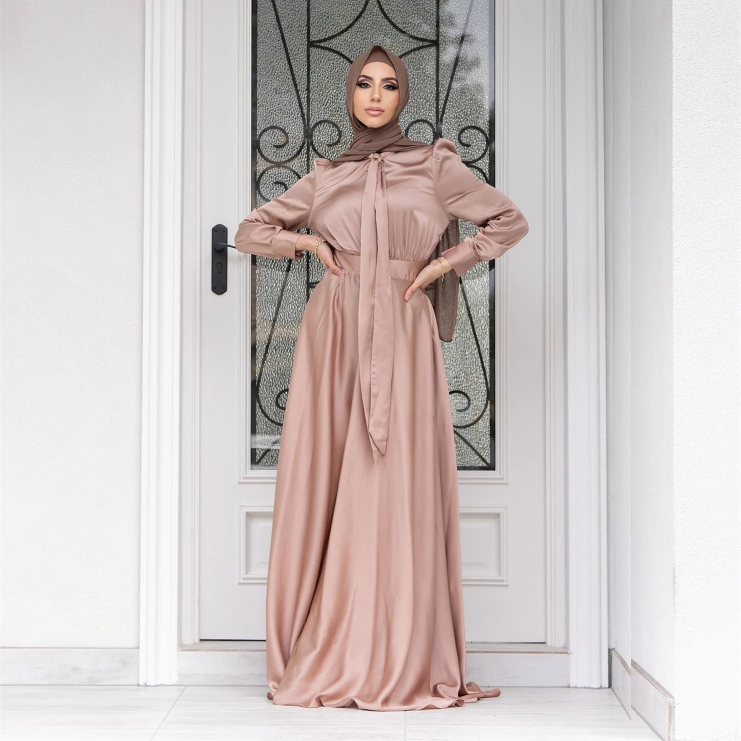 Women's Modest Stylish Big Satin Dress