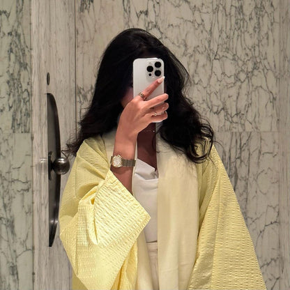 Women's Solid Color Bat-sleeved Yellow Robe
