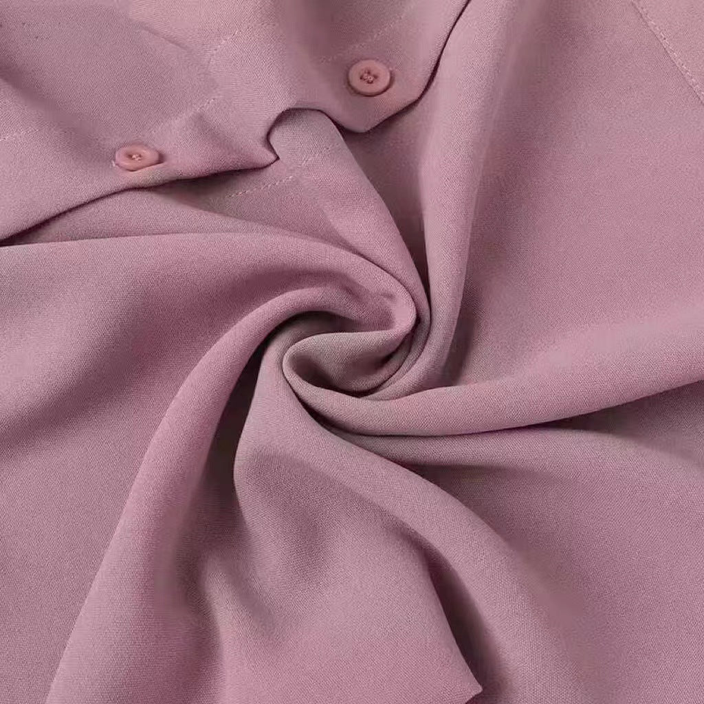 Women's Solid Color Shirt Dress Abaya with Pockets