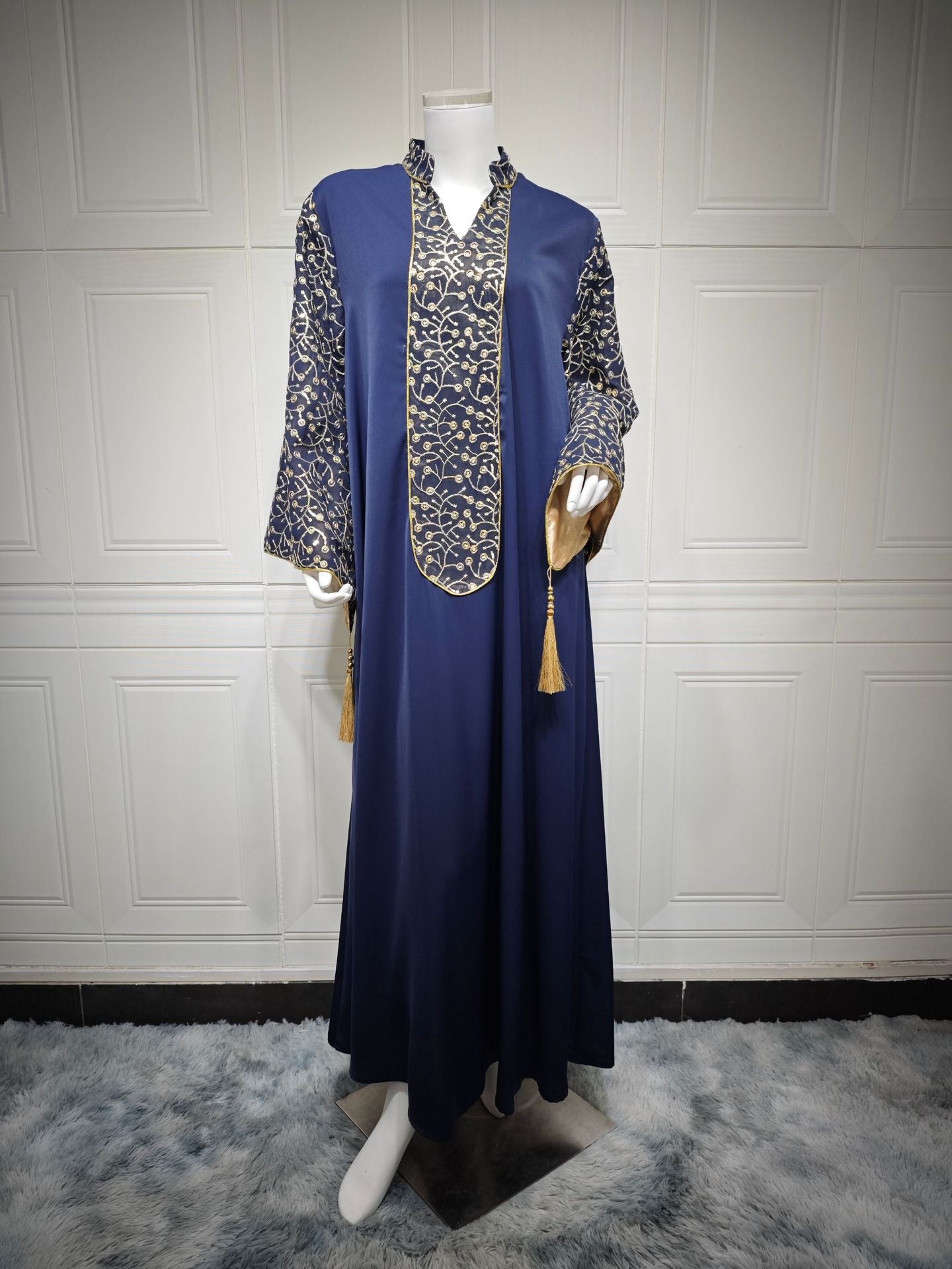 Women's Embroidered Panelled Tassel Dress