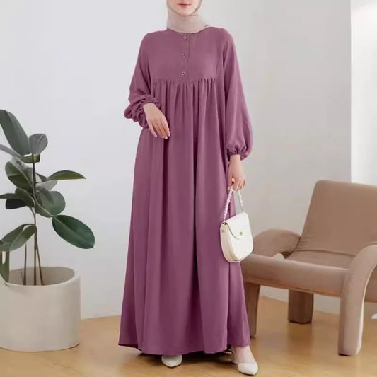 Women's Bubble Sleeves Loose Solid Color Dress