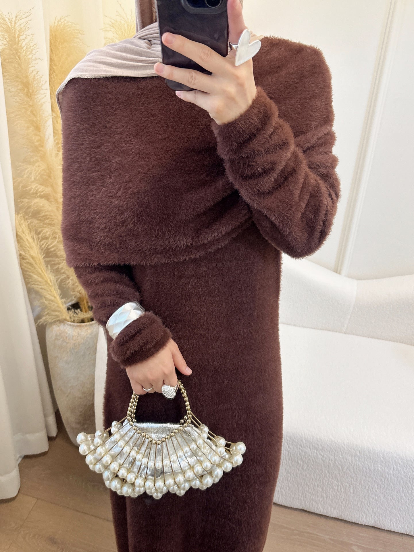 Cozy Knit Two Piece Sweater Dress with Shawl Elegant Winter Set