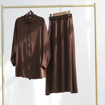 Women's Solid Color Lace-up Top Skirt Set