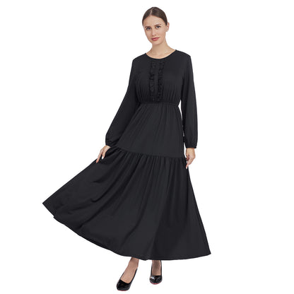 Ruffled Front Maxi Dress with Long Sleeves