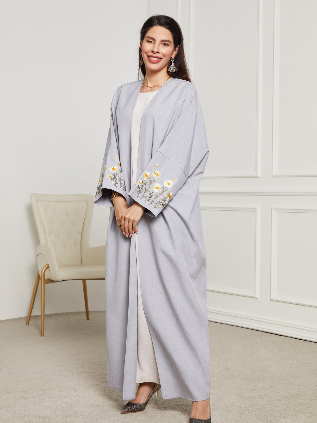 Women's Elegant Cardigan Embroidered Dress