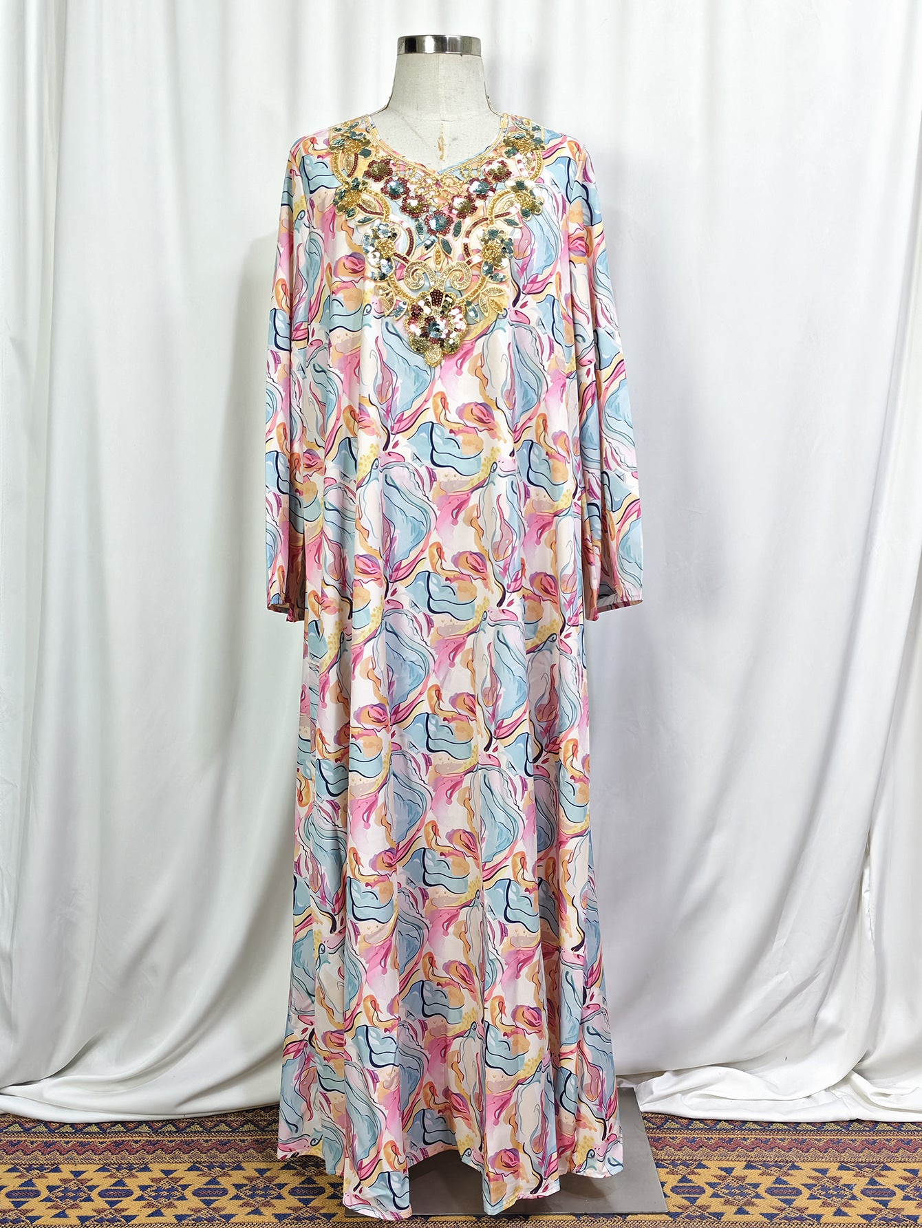 Women's Sequin-embroidered V-neck Flared Sleeve Dress