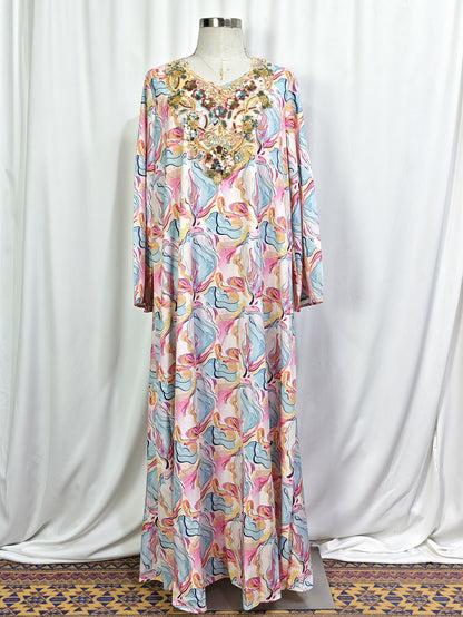 Women's Sequin-embroidered V-neck Flared Sleeve Dress