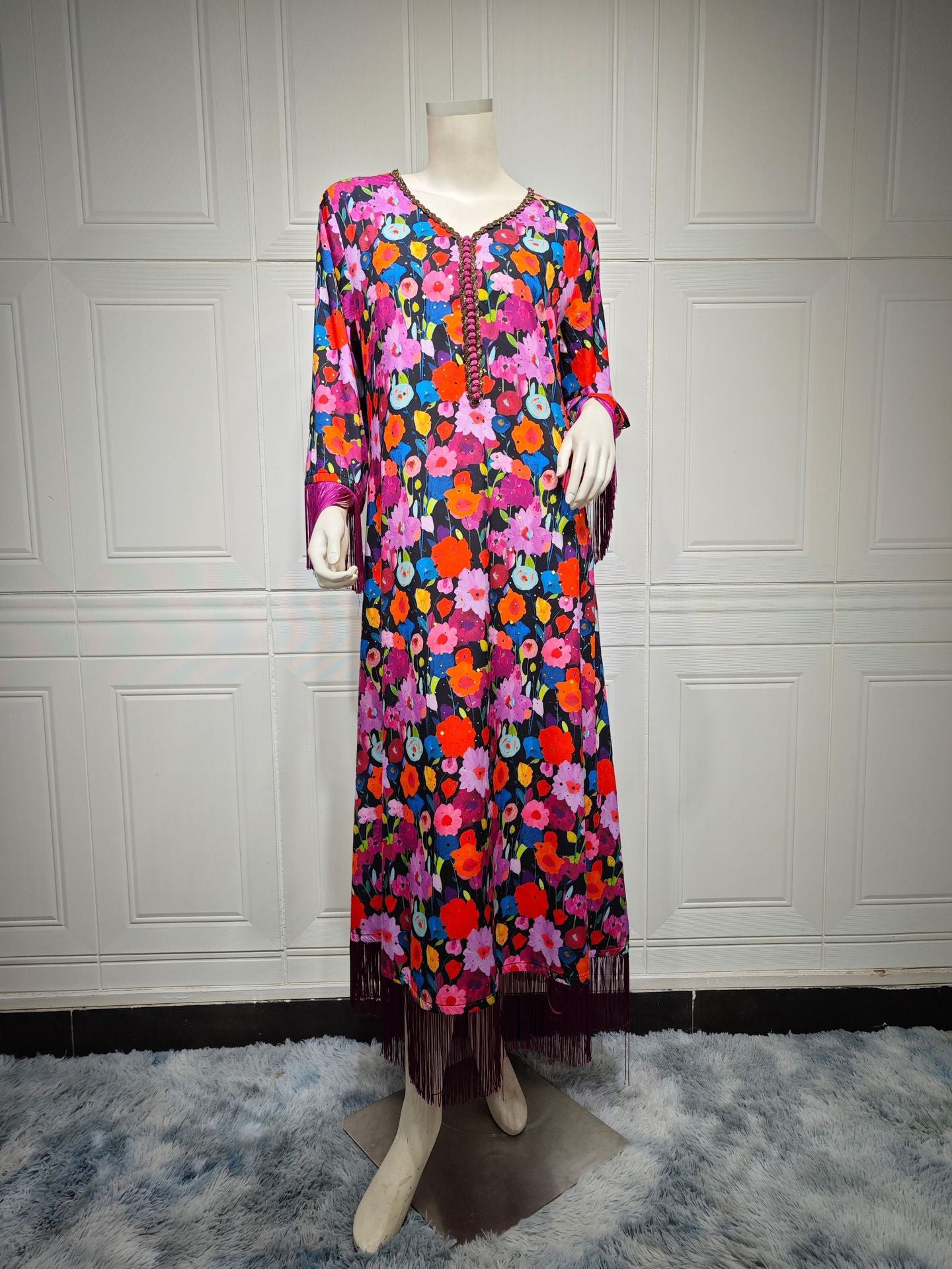 Women's Gilded Print Casual Jalabiya Dress
