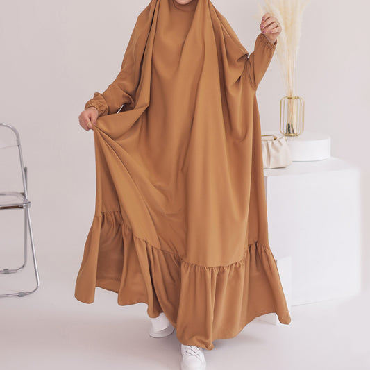 Women's Solid Color Robe Dress Jilbab Include Headscarf