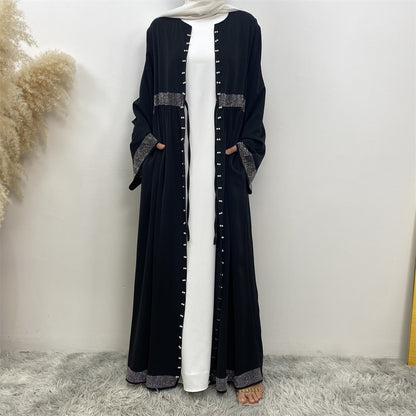 Women's Solid Color Hot Diamond Beaded Dress with Side Pockets