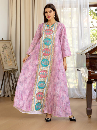 Women's Printed Beaded Embroidered Pullover Dress