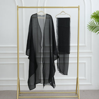 Elegant Wrinkle Chiffon Rhinestone Abaya with Scarf Dubai Middle East