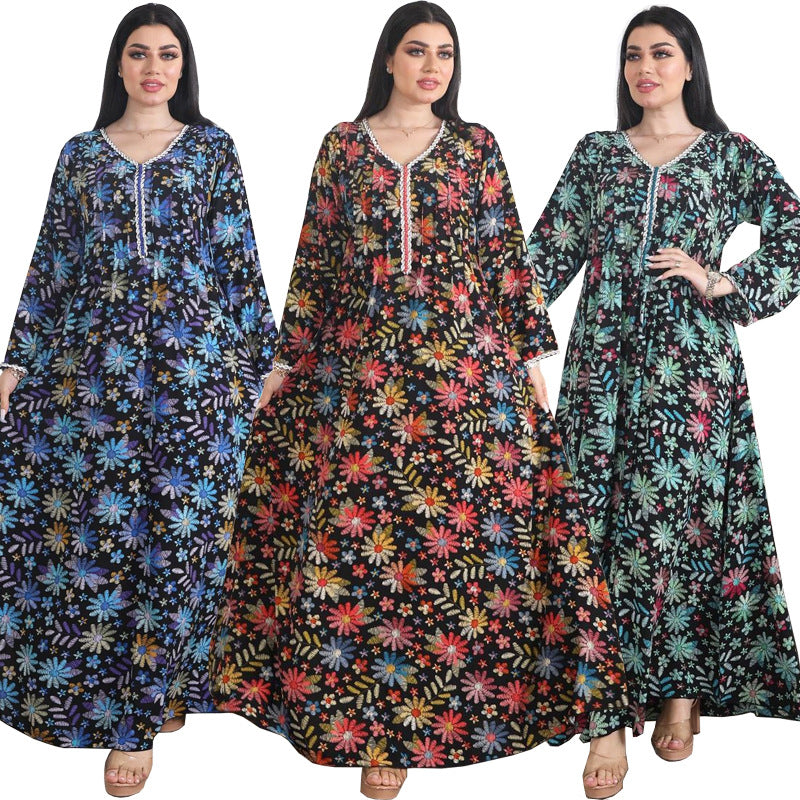 Women‘s V-Neck Floral Bead Dress