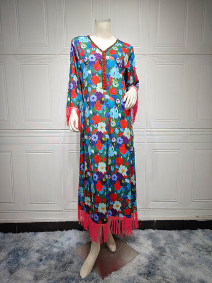 Women's Gilded Print Casual Jalabiya Dress