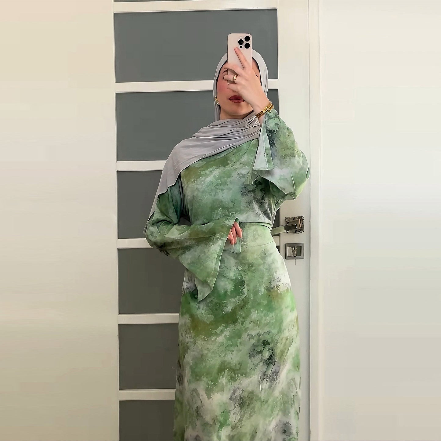Elegant Printed Maxi Dress with Waist Tie and Back Zipper
