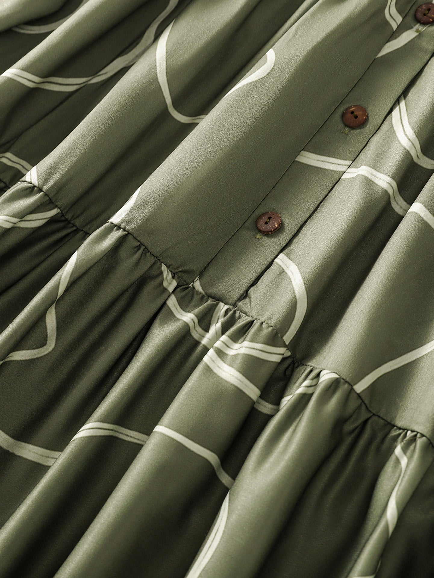 Printed Satin-Feel Loose Fit V-Neck Modest Maxi Dress