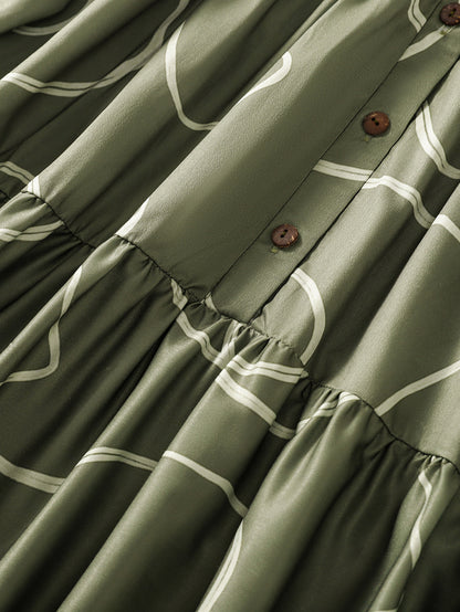 Printed Satin-Feel Loose Fit V-Neck Modest Maxi Dress