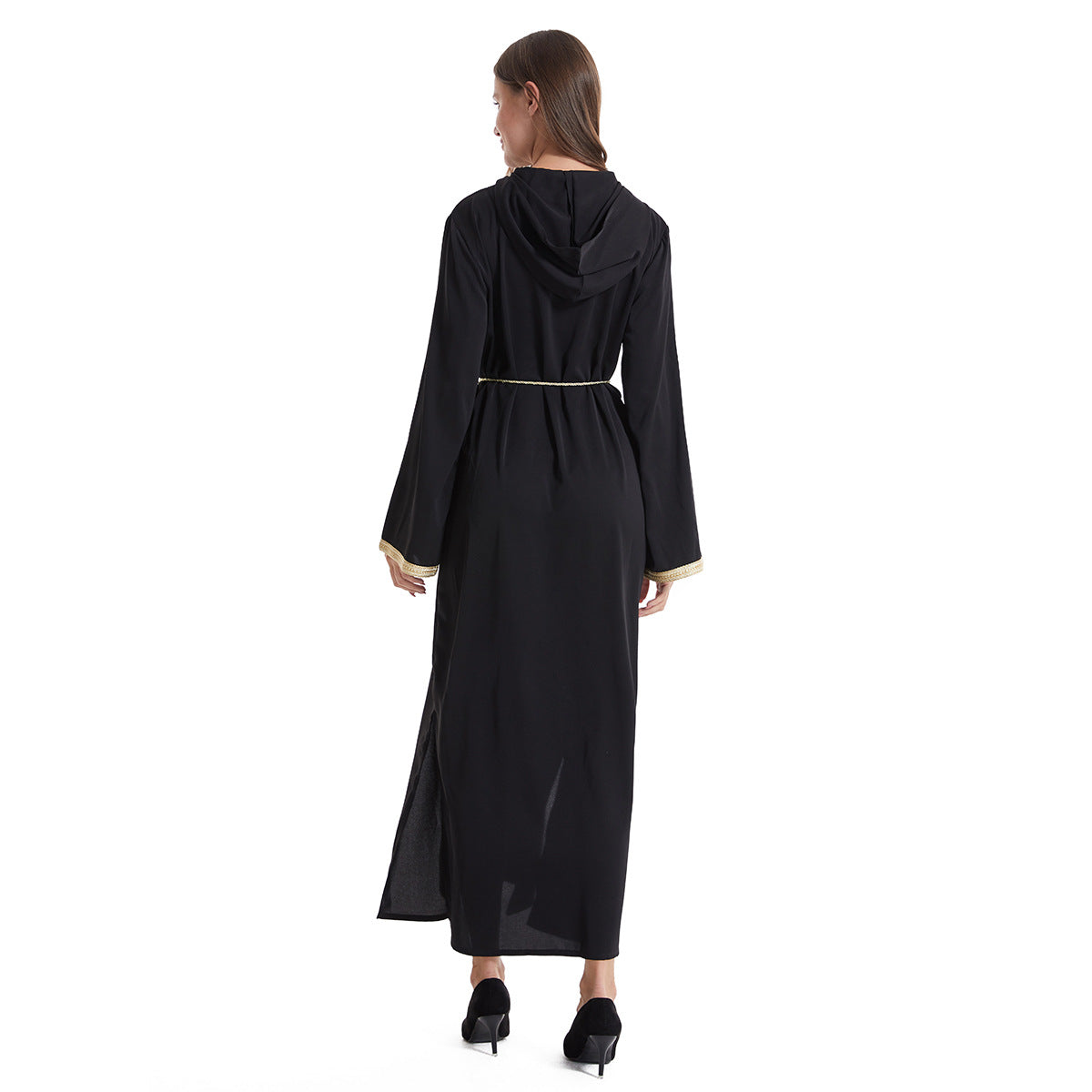 Women's Hooded Long-sleeved Hand-stitched Diamond Dress