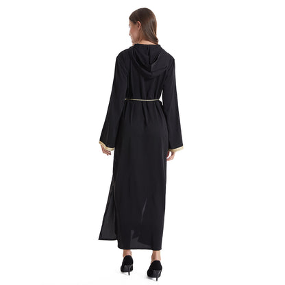 Women's Hooded Long-sleeved Hand-stitched Diamond Dress