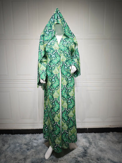 Women's Printed Jacket Robe Cape with Hijab