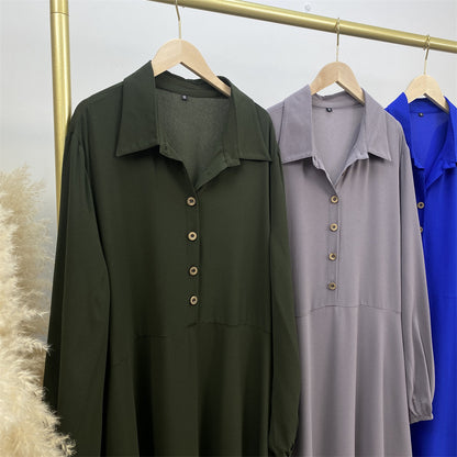 Plain Loose Buttoned Dress with Pockets