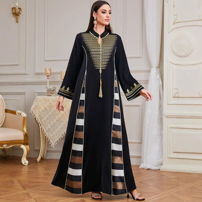 Beaded Embroidered Maxi Abaya Dress in Black