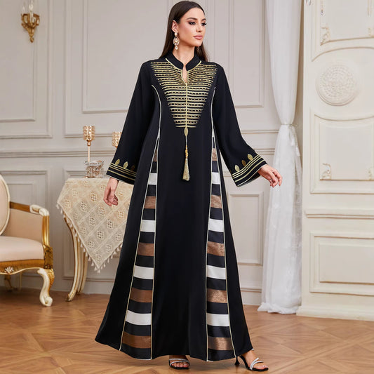 Beaded Embroidered Maxi Abaya Dress in Black