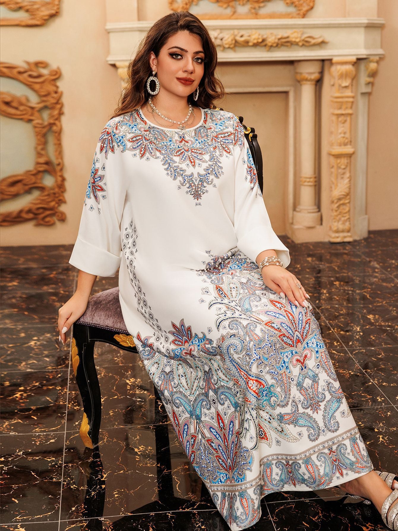 Women's Printed Flower Hot Diamond Dress