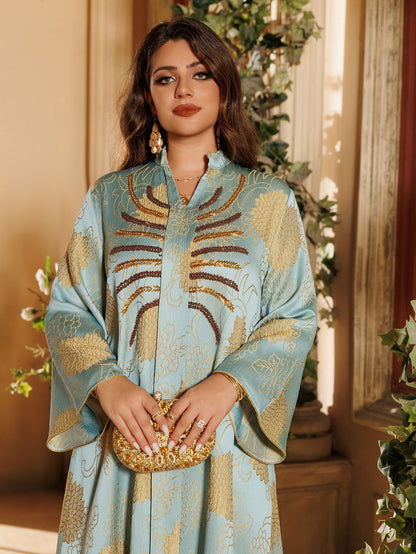 Women's V-neck Jacquard Beaded Dress