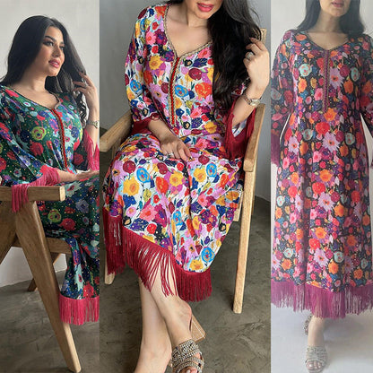 Women's Gilded Print Casual Jalabiya Dress