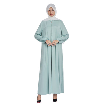 Stand Collar Maxi Dress with Pockets – Modest Long Sleeve Casual Abaya
