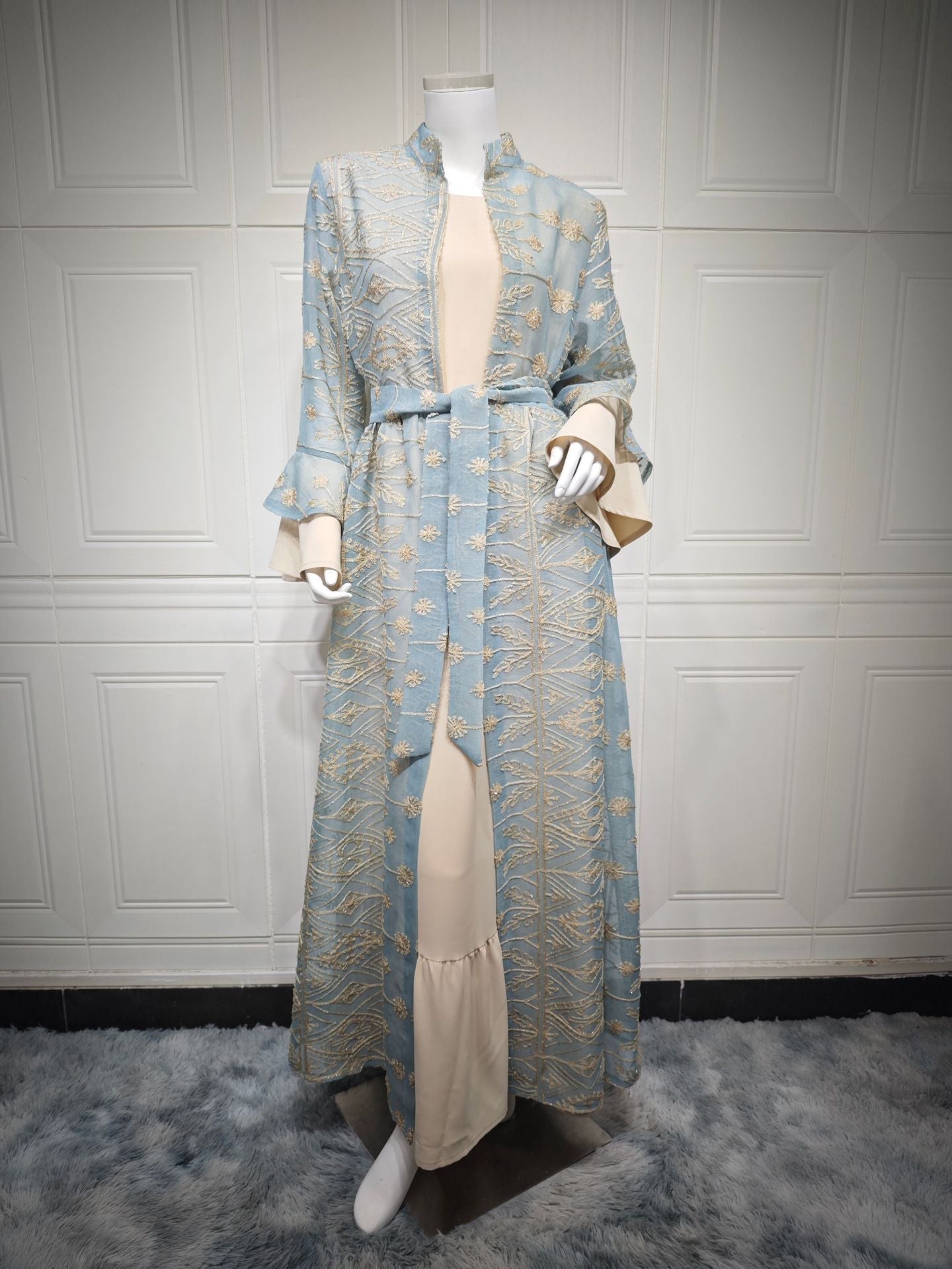 Elegant Long Skirt Embroidered Robe Two-piece Set