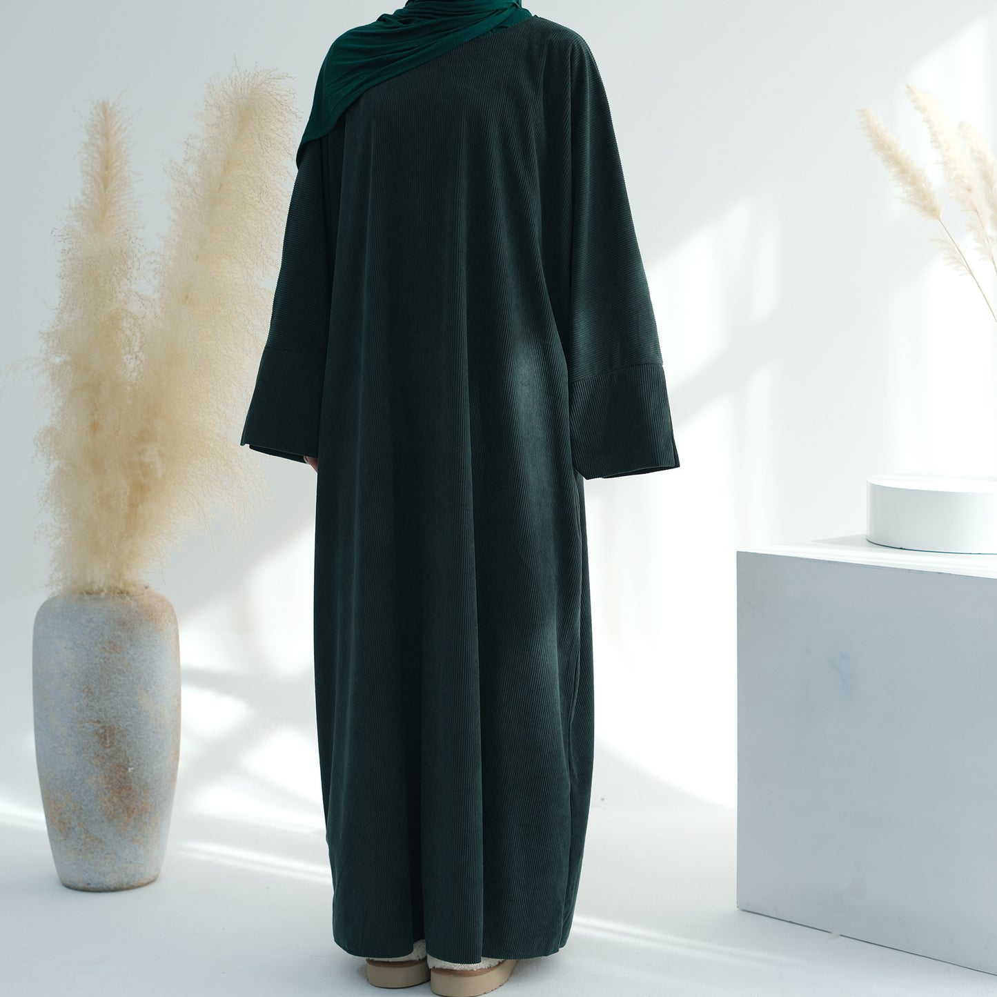 Corduroy Irregular Hem Modest Maxi Dress