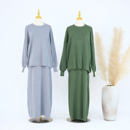 Thick Knit Two-Piece Modest Pants Set