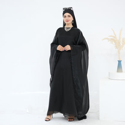 Solid Elegant Dubai Muslim Long Robe Two-Piece Set