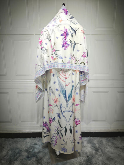 Modest Floral Print Abaya with Matching Scarf Two Piece Set