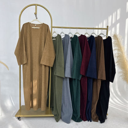 Corduroy Irregular Hem Modest Maxi Dress