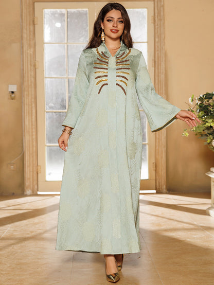 Women's V-neck Jacquard Beaded Dress