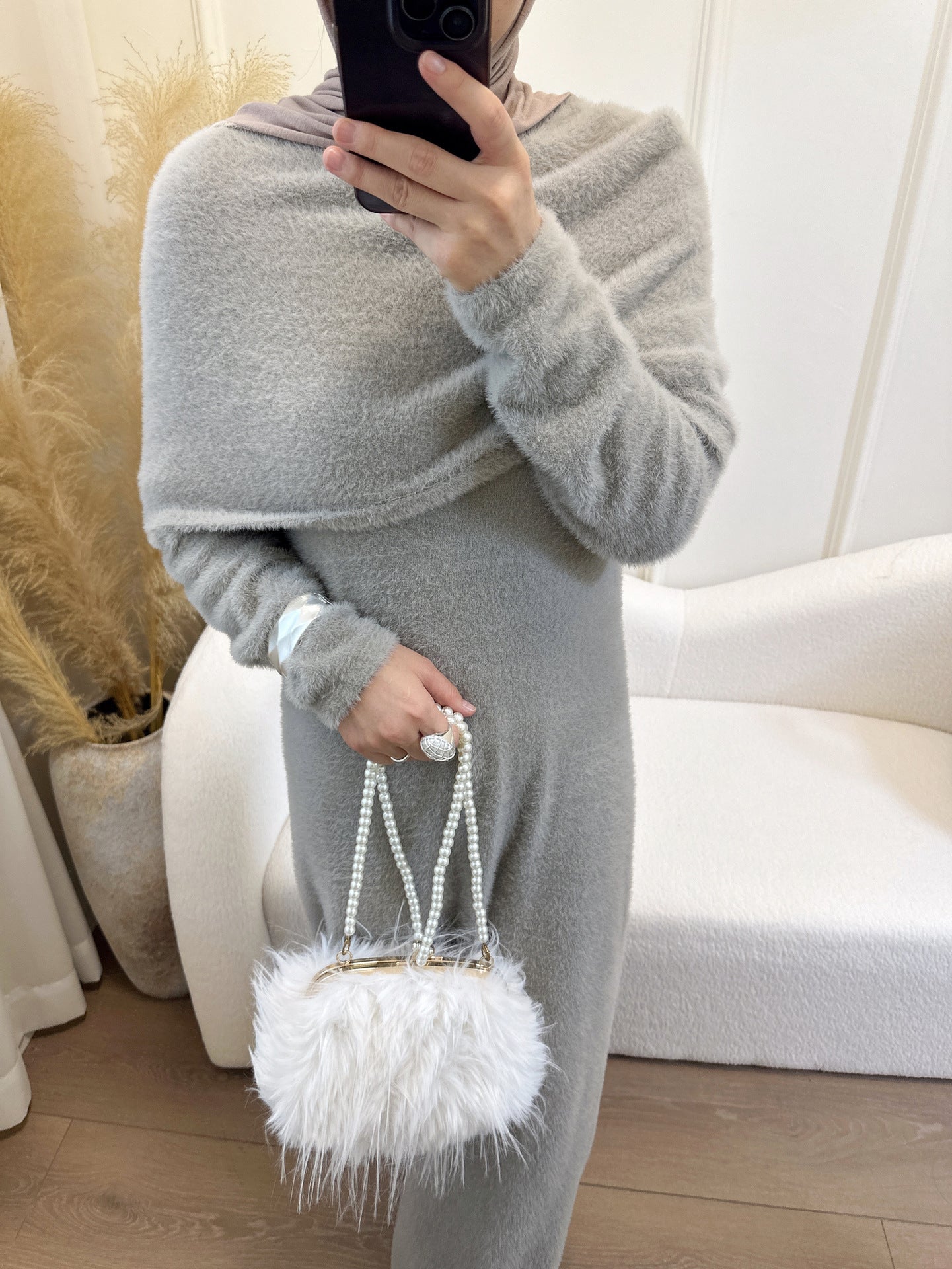 Cozy Knit Two Piece Sweater Dress with Shawl Elegant Winter Set