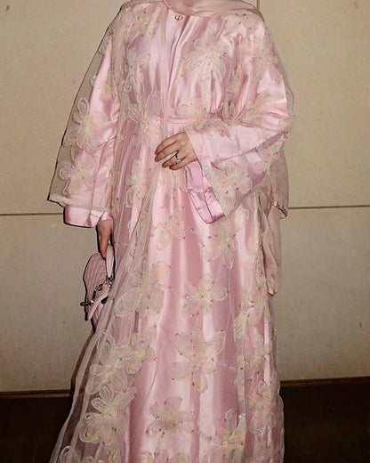 Lace Embroidered Cardigan with Matching Inner Maxi Dress