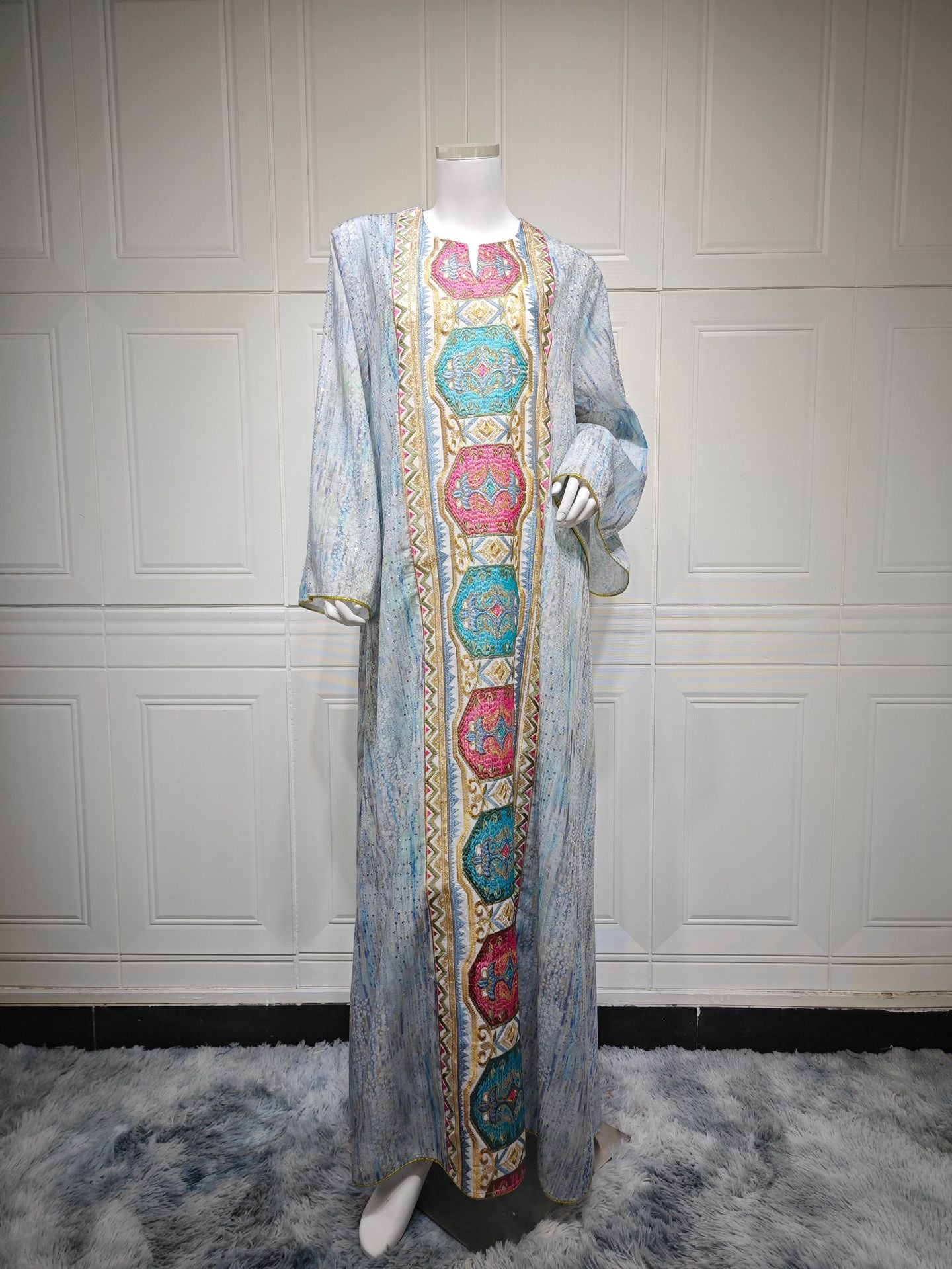 Women's Printed Beaded Embroidered Pullover Dress