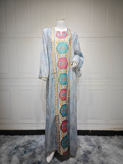 Women's Printed Beaded Embroidered Pullover Dress